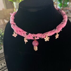 Beach bum, handmade bandanna, charm, necklace, pink ocean aesthetic